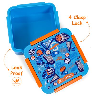 Eazy Kids Lunch Box, Soccer - Blue, 650ml